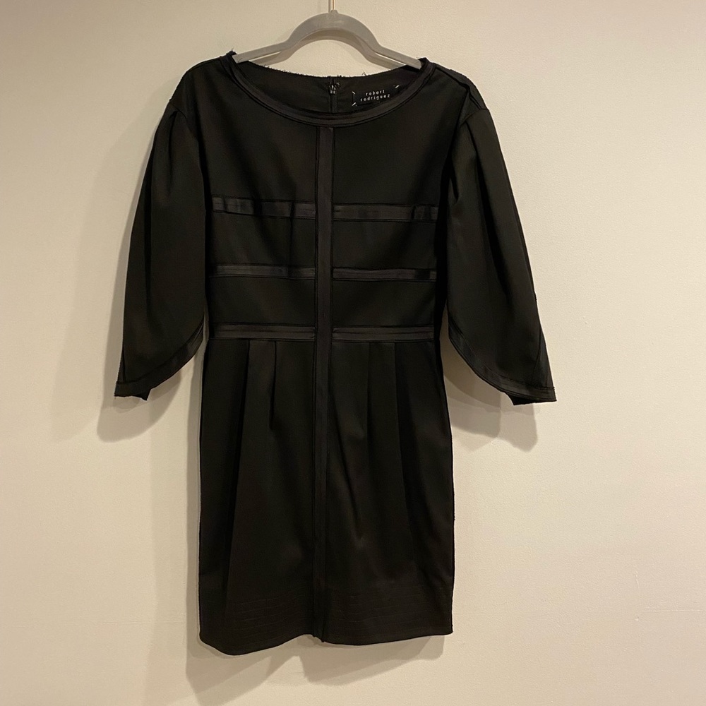 Robert Rodriguez Black Short Dress Puff Sleeve, Poof Sleeve, Mini Dress